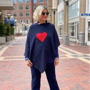 NEW Top It Off Navy Heart Poncho, Sweater - Super Cute!